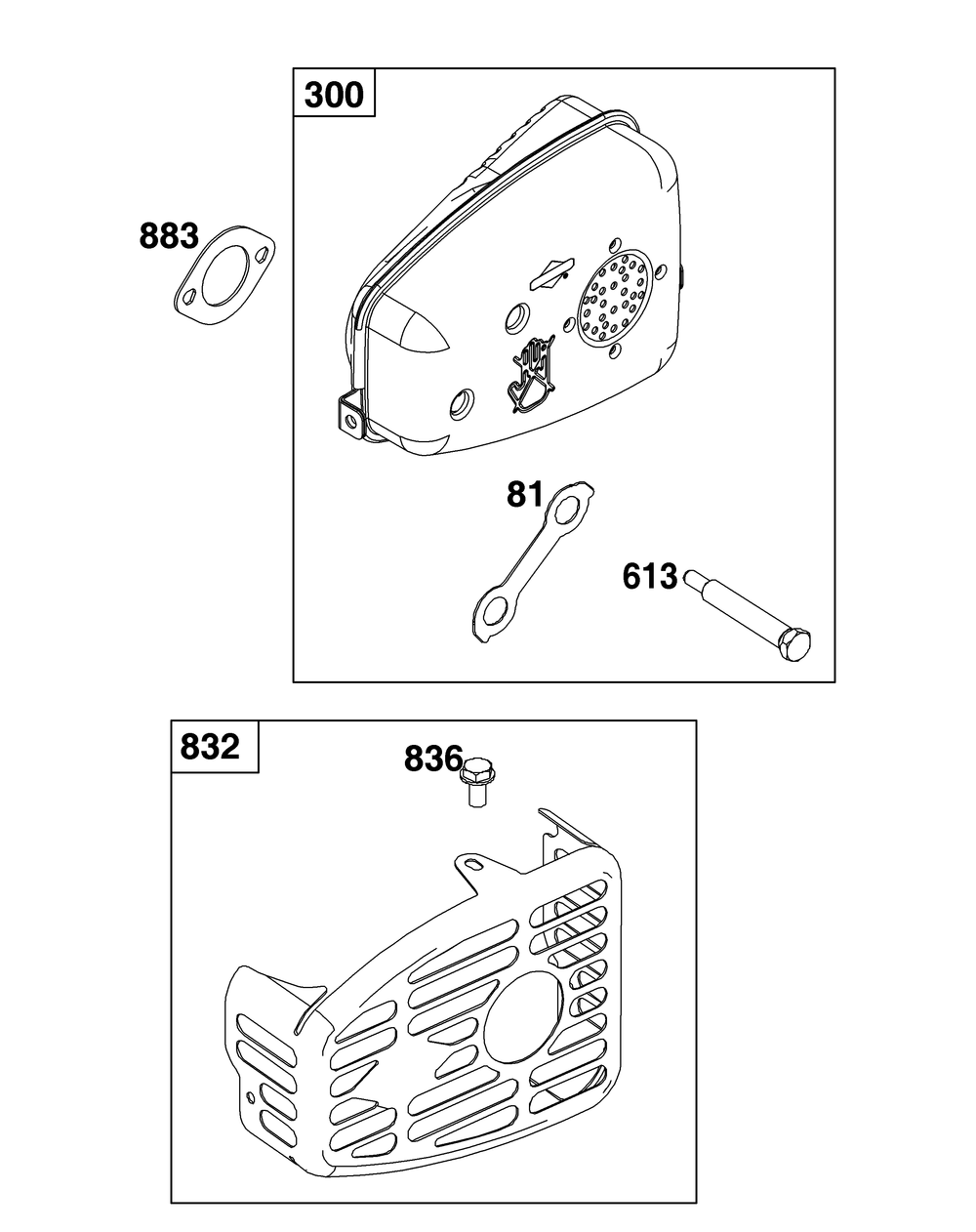 Exhaust Group Diagram and Parts List for 100802-0064-H5 100000 - 19Z999 Briggs and Stratton Engine